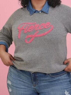 Torrid BCA Fierce Fleece Cozy Crew Neck Raglan Sweatshirt Grey/Pink Size 2/2x